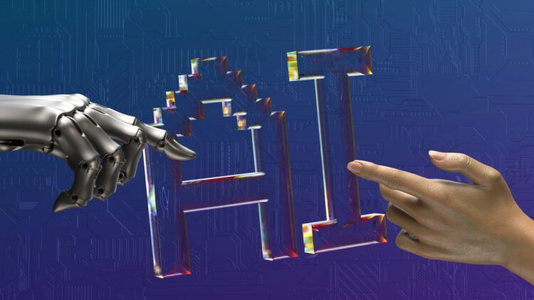 Two fingers pointing at the letters AI